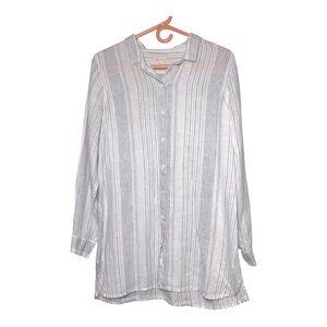 Garnet‎ Hill Long Sleeve 100% Linen Striped Button Up Shirt Tunic Size Medium